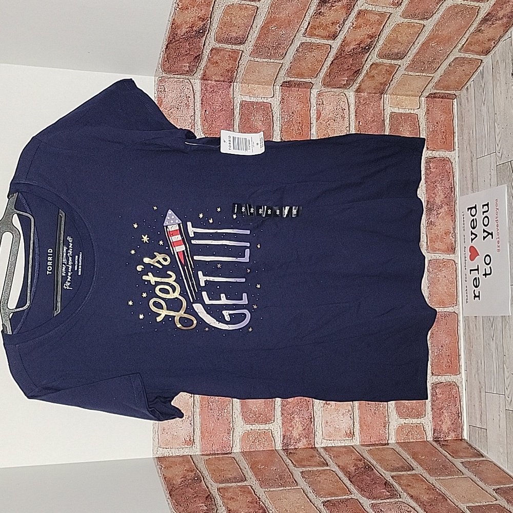 Torrid Navy 'Let's Get Lit' Crew Fitted Tee - Size 00